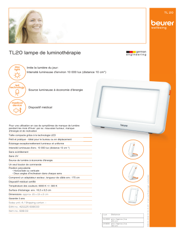 Product information | Beurer TL 20 Luminothérapie Product fiche | Fixfr