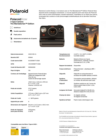 Product information | Polaroid Now Mandalorian Appareil photo Instantané Product fiche | Fixfr