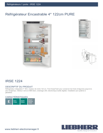 Product information | Liebherr IRSE1224 Réfrigérateur 1 porte encastrable Product fiche | Fixfr