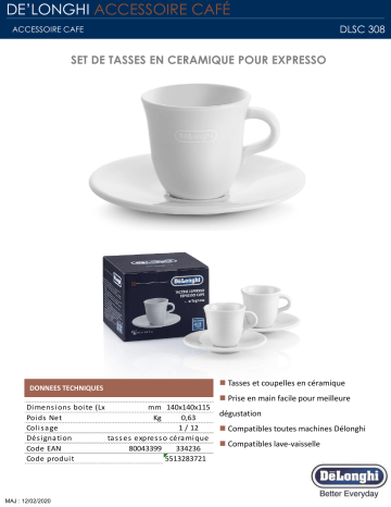 Product information | DeLonghi Set de tasses en céramique pour expresso Tasse Manuel utilisateur | Fixfr