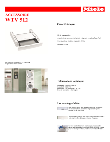 Product information | Miele WTV 512 Kit de superposition Product fiche | Fixfr