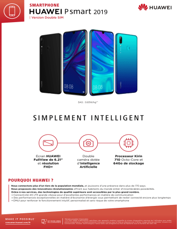 Product information | Huawei P Smart 2019 Noir Smartphone Product fiche | Fixfr
