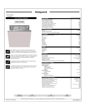 Product information | Hotpoint HKIO3T1239WE Lave vaisselle tout intégrable Product fiche | Fixfr