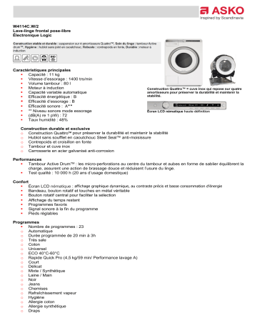 Product information | Asko W4114C. Lave linge hublot Product fiche | Fixfr