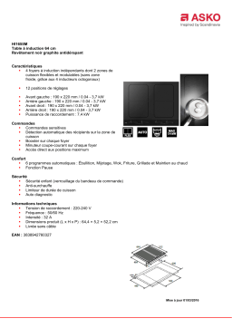 Asko HI1655M Table induction Product fiche