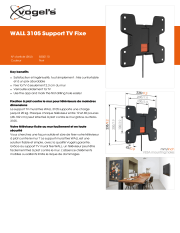 Product information | Vogel's WALL3105 noir 19-40'' Support mural TV Product fiche | Fixfr