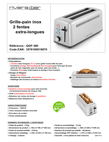 Product information | Riviera Et Bar QGP480 inox Grille-pain Product fiche | Fixfr