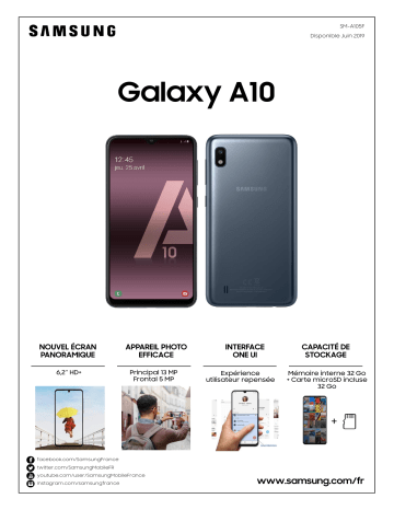 Product information | Samsung Galaxy A10 Noir Smartphone Product fiche | Fixfr