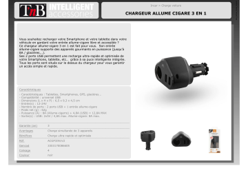 Product information | TNB 2 USB + 1 entrée allume cigare Chargeur allume-cigare Product fiche | Fixfr
