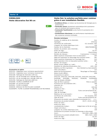 Product information | Bosch DIB98JQ50 Hotte décorative îlot Product fiche | Fixfr