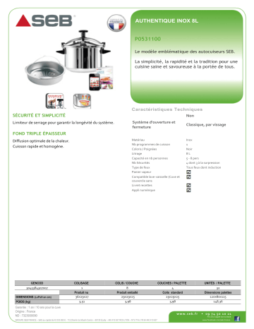 Product information | SEB Authentique 8L Autocuiseur Product fiche | Fixfr