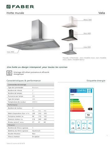 Product information | Faber VALIA 600 INOX Hotte décorative murale Product fiche | Fixfr