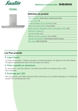 Sauter SHB4904X Hotte décorative murale Product fiche