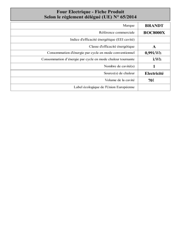 Product information | Brandt BOC8000X Four encastrable Product fiche | Fixfr