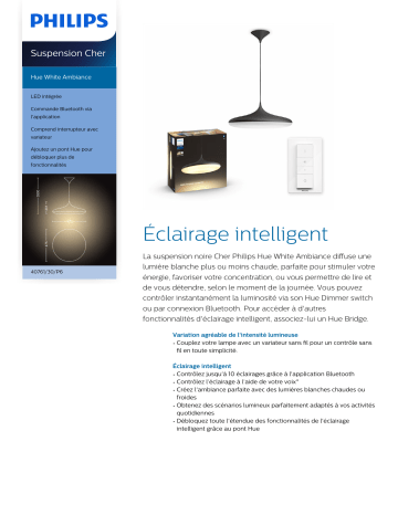 Product information | Philips HUE CHER Suspension 39W Noir+télécommand Suspension Product fiche | Fixfr