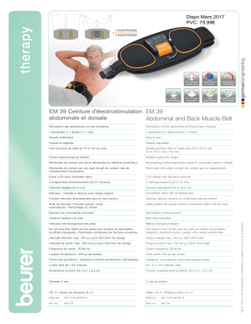 Product information | Beurer EM 39 Ceinture abdominale Product fiche | Fixfr