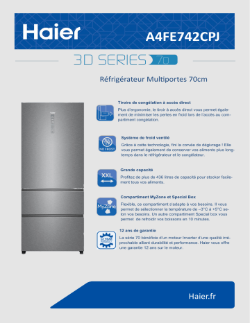 Product information | Haier A4FE742CPJ Réfrigérateur multi portes Product fiche | Fixfr