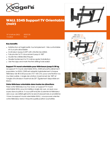Product information | Vogel's WALL3345B 40-65P Support mural TV Product fiche | Fixfr