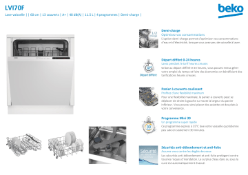 Product information | Beko LVI70F Lave vaisselle tout intégrable Manuel utilisateur | Fixfr