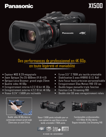 Product information | Panasonic HC-X1500E Caméscope Product fiche | Fixfr