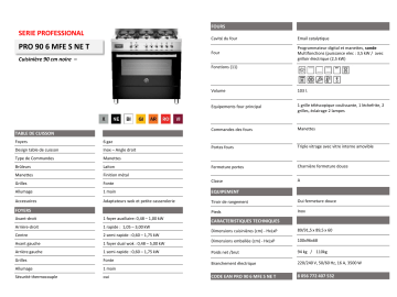 Product information | Bertazzoni PRO 90 6 MFE S NE T Piano de cuisson mixte Product fiche | Fixfr