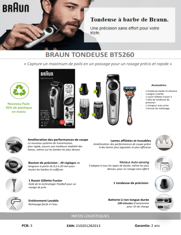 Product information | Braun BT5260 Tondeuse barbe Product fiche | Fixfr