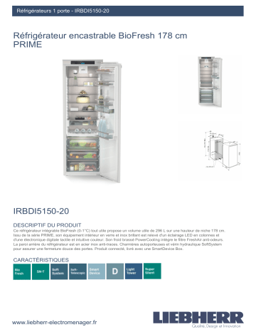 Product information | Liebherr IRBDI5150-20 Réfrigérateur 1 porte encastrable Product fiche | Fixfr