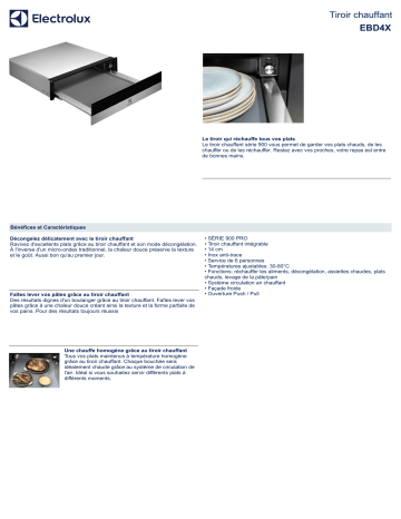 Product information | Electrolux EBD4X Tiroir Chauffant Product fiche | Fixfr