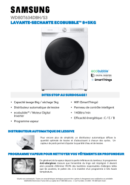 Samsung WD80T634DBH Ecobubble Lave linge séchant hublot Product fiche