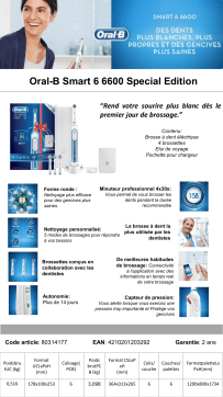 Oral-B SMART 6600 SPECIAL EDITION Brosse à dents électrique Product fiche