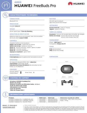 Product information | Huawei FreeBuds Pro Noir Ecouteurs Product fiche | Fixfr