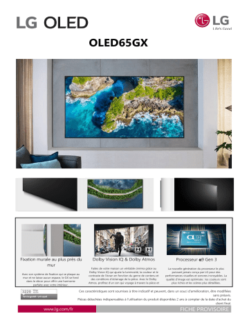 Product information | LG 65GX6 2020 TV OLED Product fiche | Fixfr