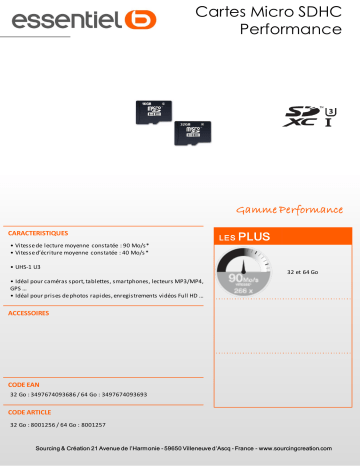 Product information | Essentielb 32Go micro SDHC Performance Carte Micro SD Product fiche | Fixfr