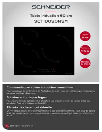 Product information | Schneider SCTI6030N3/1 Table induction Product fiche | Fixfr