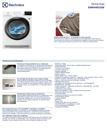 Product information | Electrolux EW8H4853SB Sèche linge pompe à chaleur Product fiche | Fixfr