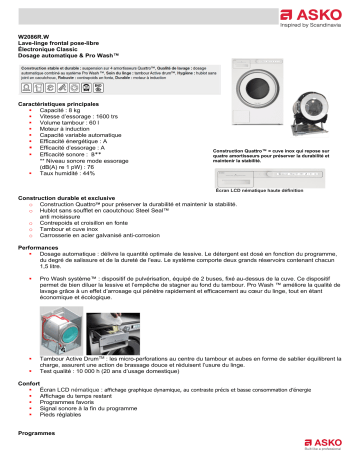 Product information | Asko W2086R.W Lave linge hublot Product fiche | Fixfr