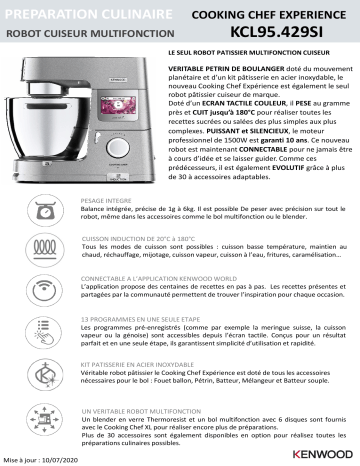 Product information | Kenwood Cooking Chef Experience Robot cuiseur Product fiche | Fixfr