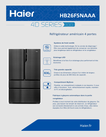 Product information | Haier HB26FSNAAA Réfrigérateur multi portes Product fiche | Fixfr