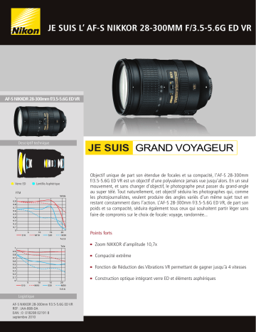 Product information | Nikon AF-S 28-300mm f/3.5-5.6G ED VR Nikkor Objectif pour Reflex Product fiche | Fixfr