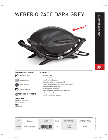Product information | Weber Q2400 Dark grey Barbecue électrique Product fiche | Fixfr
