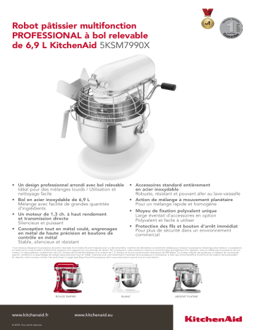 Product information | Kitchenaid 5KSM7990XEWH - Professionnel - bol 6.9L Robot pâtissier Product fiche | Fixfr