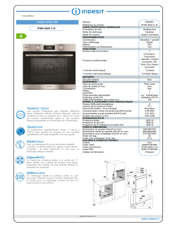 Product information | Indesit IFWS6540CIX Four encastrable Product fiche | Fixfr