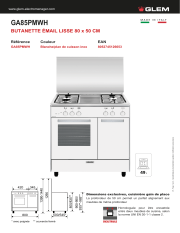 Product information | Glem GA85PMWH Butanette Product fiche | Fixfr