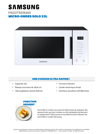 Product information | Samsung MS23T5018A Micro ondes Product fiche | Fixfr