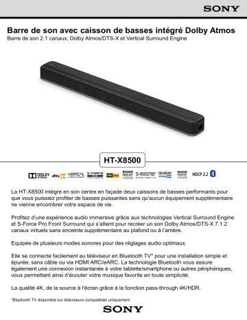Product information | Sony HTX8500 Barre de son Manuel utilisateur | Fixfr