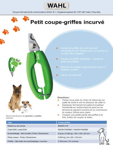 Product information | Wahl pour animaux Curved Nail Clipper Coupe ongle chien Product fiche | Fixfr