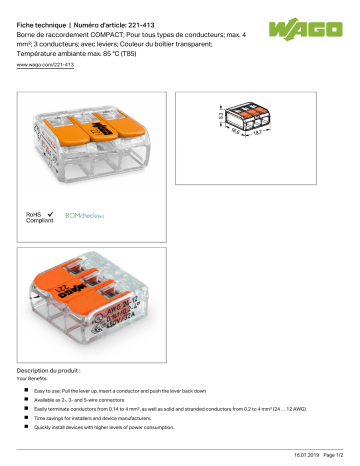 Product information | Wago 6 minibornes automatiques - 3 entrées Mini borne Product fiche | Fixfr