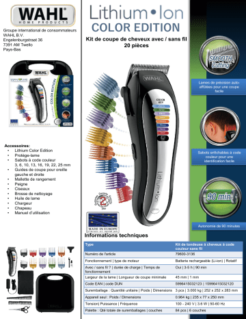 Product information | Wahl Lithium Ion clipper Color edition Tondeuse cheveux Product fiche | Fixfr