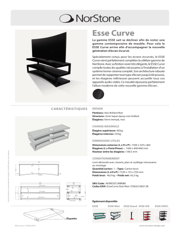 Product information | Norstone Esse Curve noir laqué/noir 32-60 P Meuble TV Product fiche | Fixfr