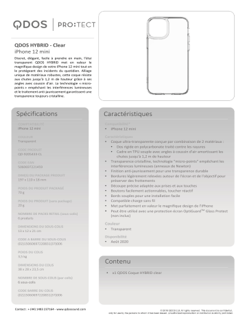 Product information | Qdos iPhone 12 mini Hybrid transparent Coque Product fiche | Fixfr